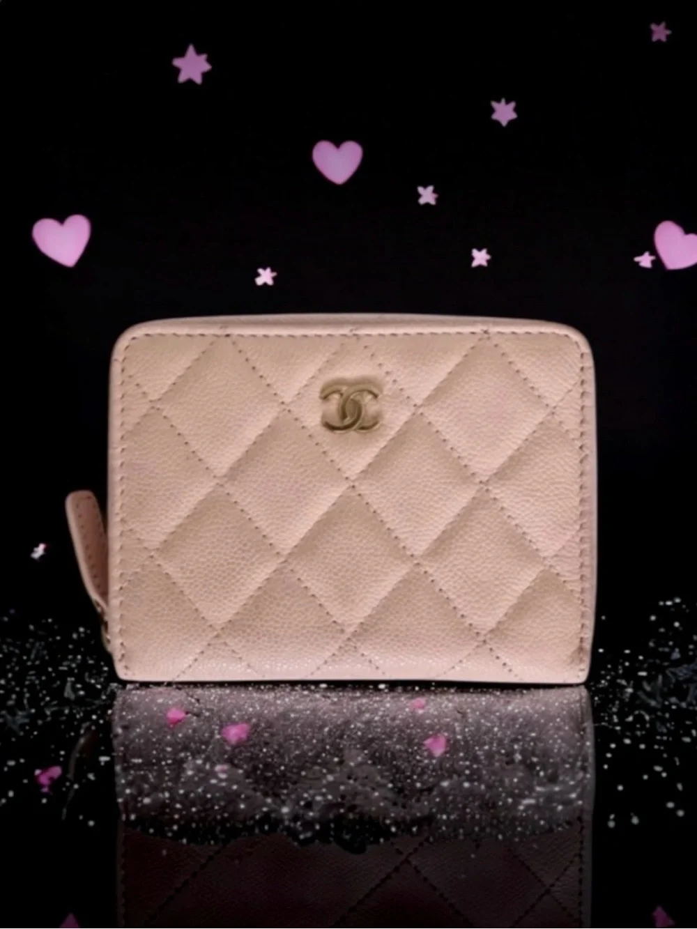 🆕🩷CHANEL LIGHT PINK Zipped Card Wallet Purse Shiny Grained Calfskin (CAVIAR) GHW